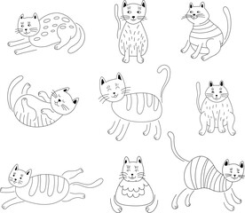 Hand drawn doodle cats isolated on white set. Hand drawn cute illustration for kids collection.