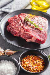 Raw fillet steak beef meat on plate.