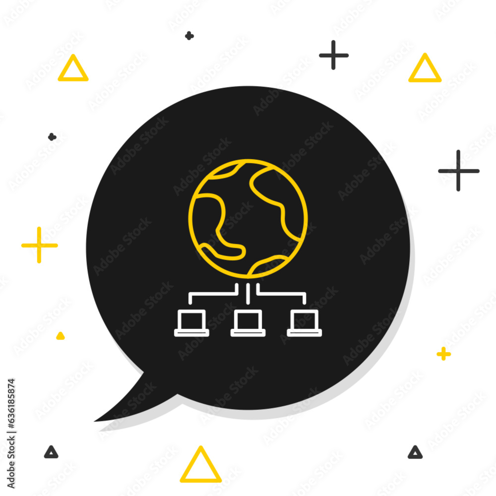 Poster line computer network icon isolated on white background. online gaming. laptop network. internet con