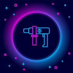 Glowing neon line Electric drill machine icon isolated on black background. Repair tool. Colorful outline concept. Vector