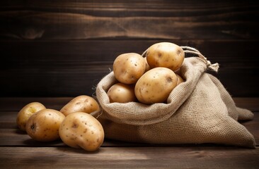 Fresh potatoes in an new sack