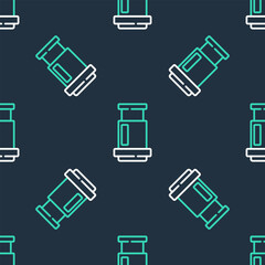 Line Aeropress coffee method icon isolated seamless pattern on black background. Device for brewing coffee. Vector