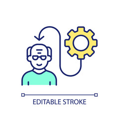 Editable inclusive workforce initiatives icon representing unretirement, isolated vector, thin line illustration.