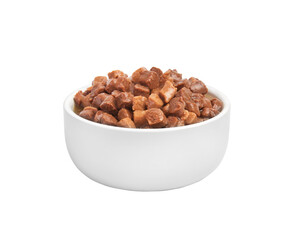 Wet food for cats and dogs on a white background