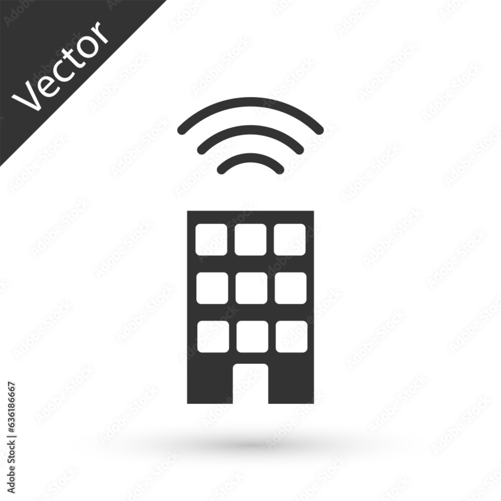 Aufkleber grey smart home with wireless icon isolated on white background. remote control. internet of things 