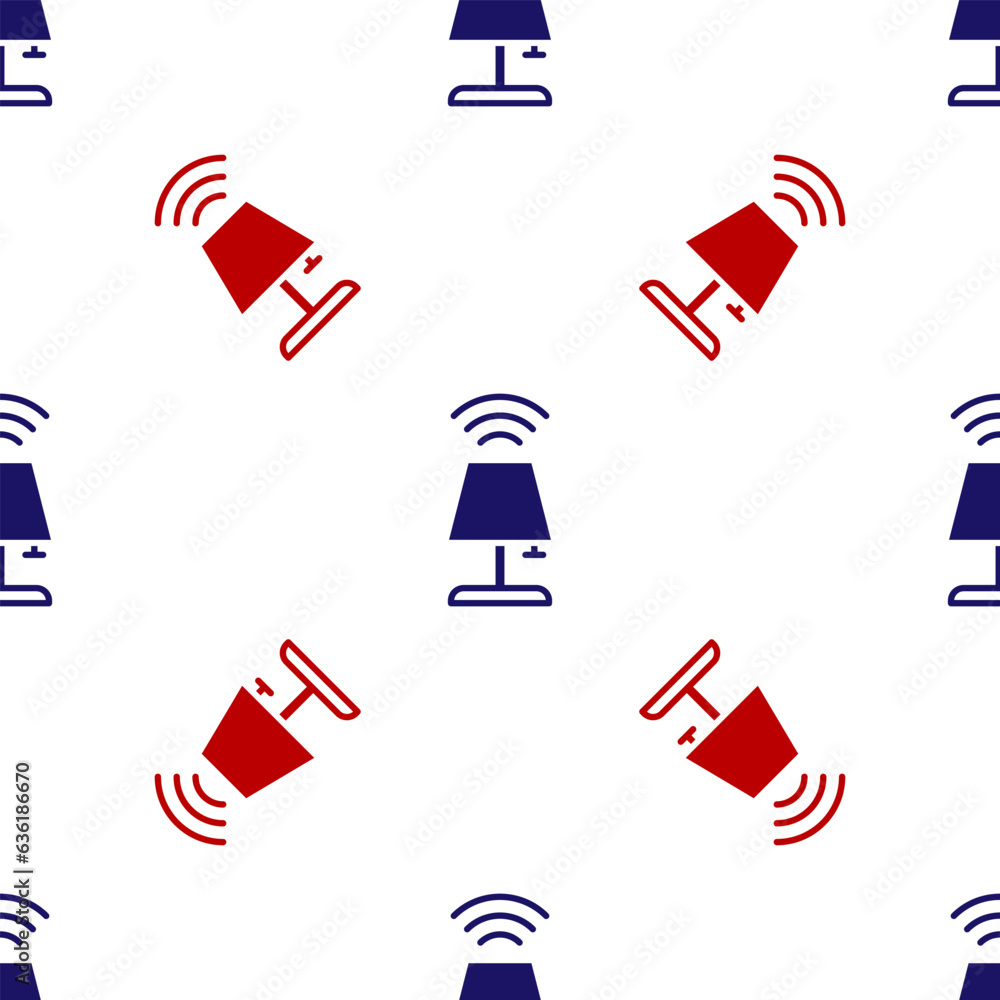 Poster blue and red smart table lamp system icon isolated seamless pattern on white background. internet of