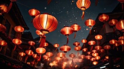 Naklejka premium Chinese lanterns at night in the city