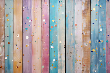 Wooden colourful pastel trendy background, shabby wood, small sparkles, glitter