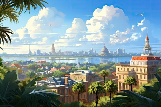 The city of St. Petersburg, Russia. Panoramic view of the city. Beautiful savannah landscape view on a sunny day, AI Generated
