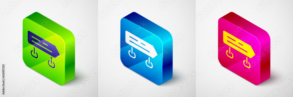 Poster isometric road traffic sign. signpost icon isolated on grey background. pointer symbol. isolated str