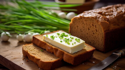 brown bread with curd cheese and chives