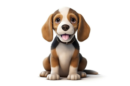 a happy puppy beagle dog standing in front of a white background, 3d render illustration. 