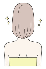 ヘアケアで髪がさらさらで綺麗な後ろ姿の女性のイラスト