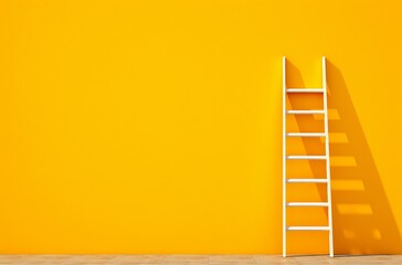 ladder is sticking up from yellow wall