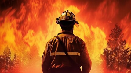 Naklejka premium fireman from back with double exposure in graphic