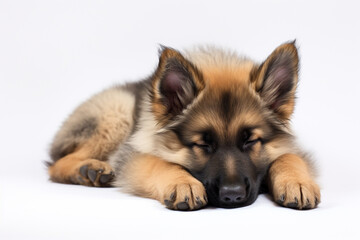 a puppy German Shepherd dog sleepy isolated on white background. 