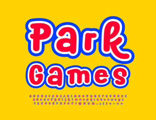 Vector recreational emblem Park Games with bright Font, Playful style Alphabet Letters, Numbers and Symbols set