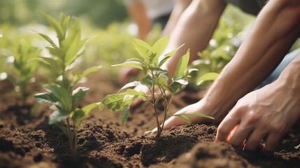 Fototapeta premium plants in ground that are planted by hands