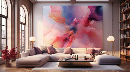 Stylish Living Room Interior with a Frame Poster Mockup, Modern Interior Design, 3D Render, 3D Illustration