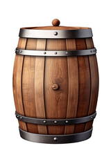 Obraz premium Wooden barrel for wine, rum or whiskey on cutout PNG transparent background and white background