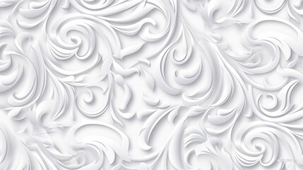 Luxury white wall design bas-relief with stucco mouldings roccoco element - obrazy, fototapety, plakaty