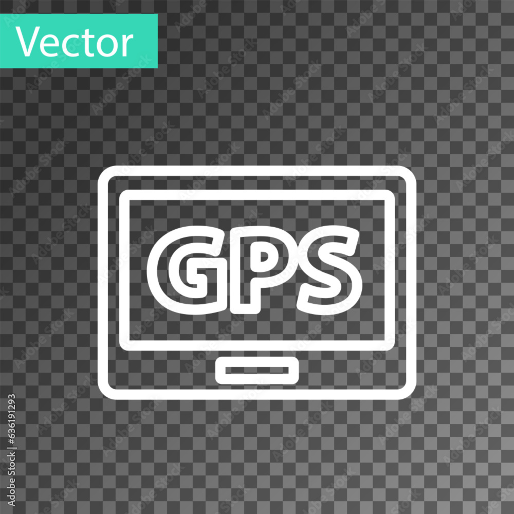 Poster white line gps device with map icon isolated on transparent background. vector illustration