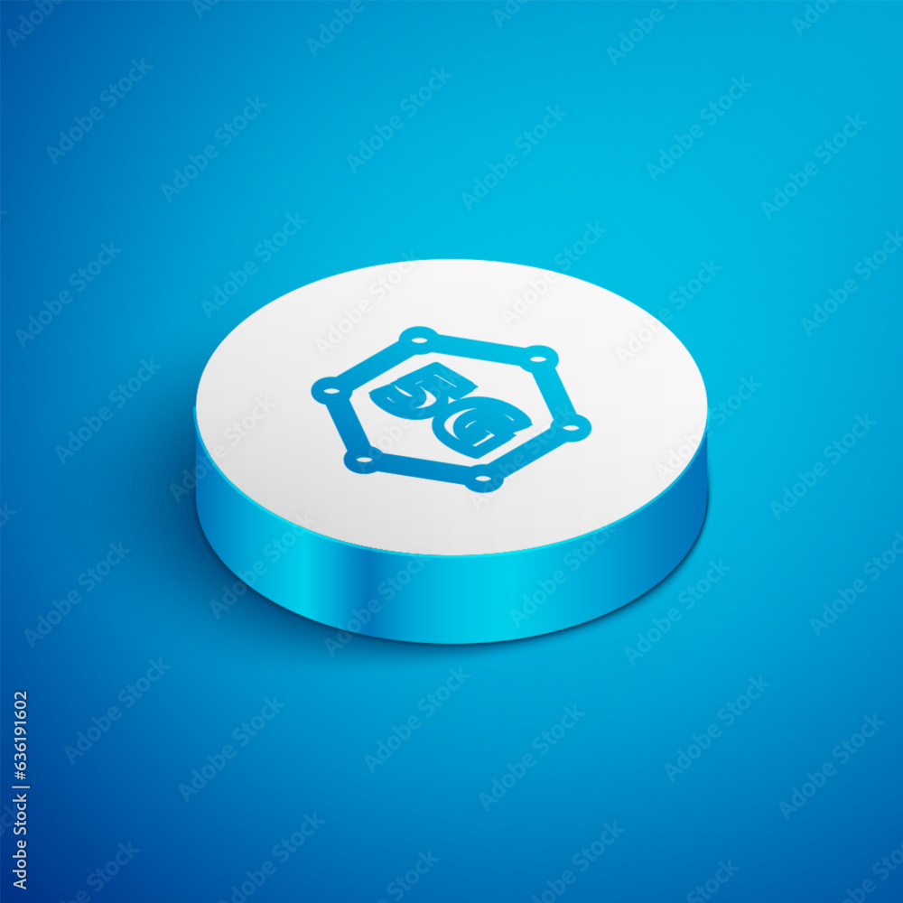 Poster isometric line 5g new wireless internet wifi connection icon isolated on blue background. global net