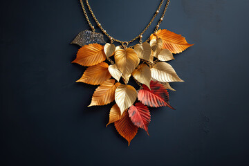 Autumn leaves intertwined with delicate gold necklaces.