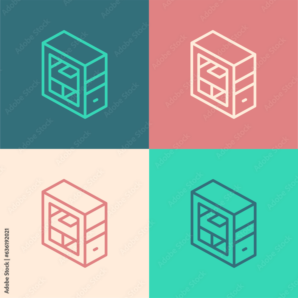 Poster pop art line computer icon isolated on color background. pc component sign. vector