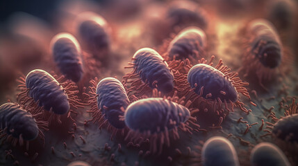 Microscopic virus cells and bacteria 3d - obrazy, fototapety, plakaty