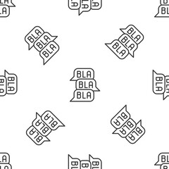 Grey line Speech bubble chat icon isolated seamless pattern on white background. Message icon. Communication or comment chat symbol. Vector