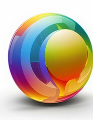Obraz premium A chat bubble icon with a spectrum of colors radiating from its center, rendered in a realistic 3D style (1)