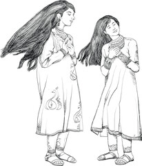 Khaleeji Dance, Emirati Culture, Persian Hair Dance for coloring art