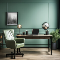  sporty office with a soccer ball desk light green 
