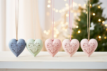 Christmas wooden hearts ornament for Christmas tree