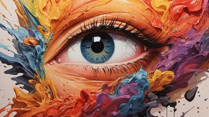 Dive into a world of color with our abstract painting showcasing a vibrant eye background. A mesmerizing blend of hues and details that's truly captivating.