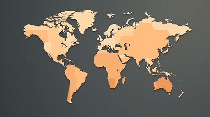 Golden world map on gray background