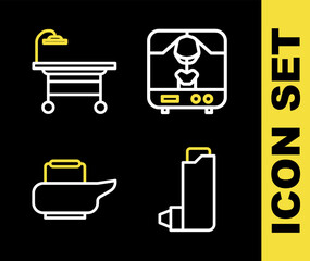 Set line X-ray machine, Inhaler, Bedpan and Operating table icon. Vector