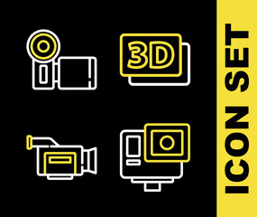 Set line 3D word, Action extreme camera, Cinema and icon. Vector