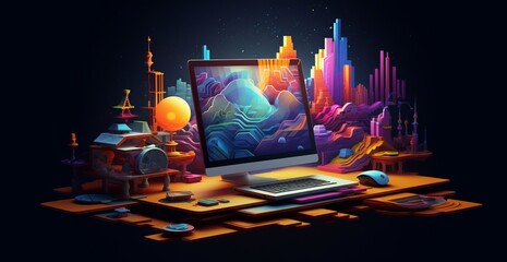 wallpaper desktop with bright and colorful objects