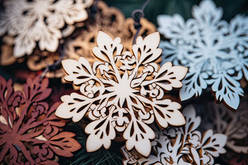 Wooden snowflakes, delicate  Christmas wooden ornaments 