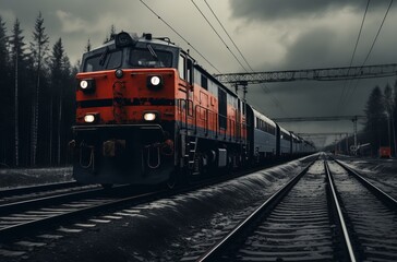 Obraz premium cargo trains traveling down railroad track