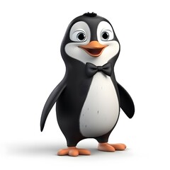 Fototapeta premium Full body 3d character of a cute penguin wearing a black suit on a white background
