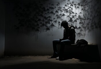 silhouette of someone sitting in the dark