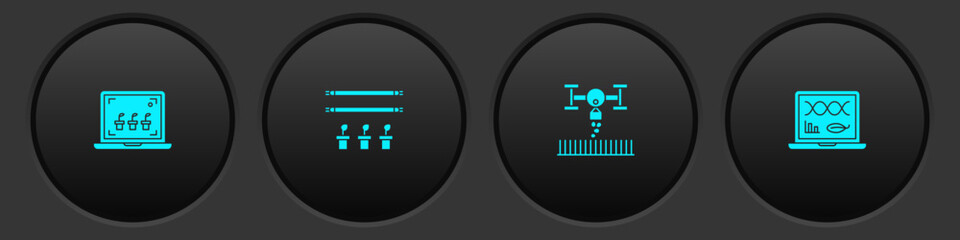 Set Smart farming technology, with bulb and plant, drone and Genetic engineering modification icon. Vector