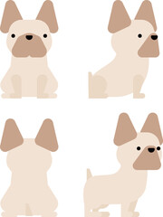 グラフィカルでシンプルな犬の4ポーズのセット（フレンチブルドッグ）