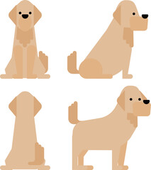 グラフィカルでシンプルな犬の4ポーズのセット（ゴールデンレトリーバー）