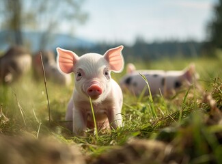 little pig on green meadow