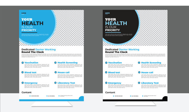 Medical flyer template, brochure background. Vector design. A4 size for poster, flyer or cover.