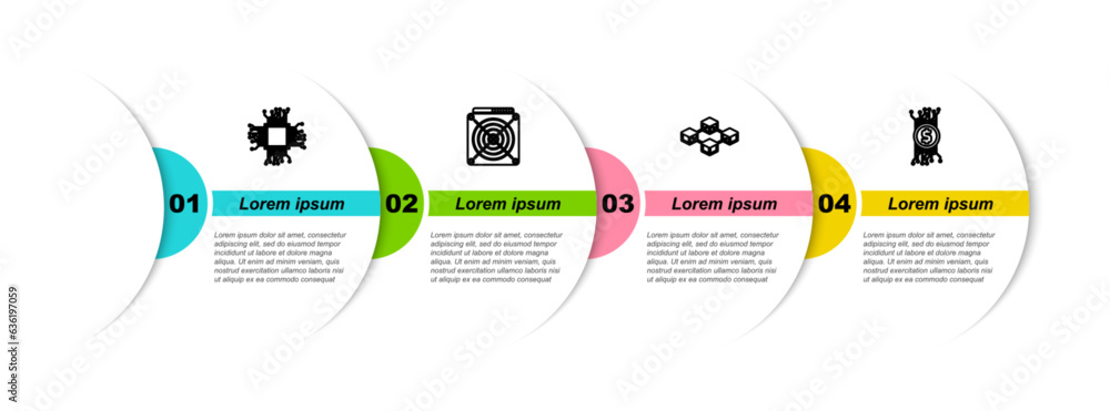 Poster set line processor, asic miner, blockchain technology and cryptocurrency bitcoin circuit. business i